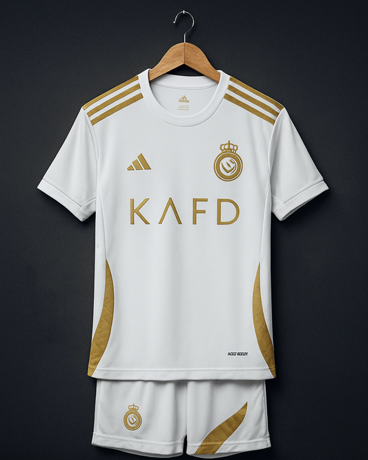 Al Nassr White Gold Elite Edition Jersey Kit.(Embroidery)